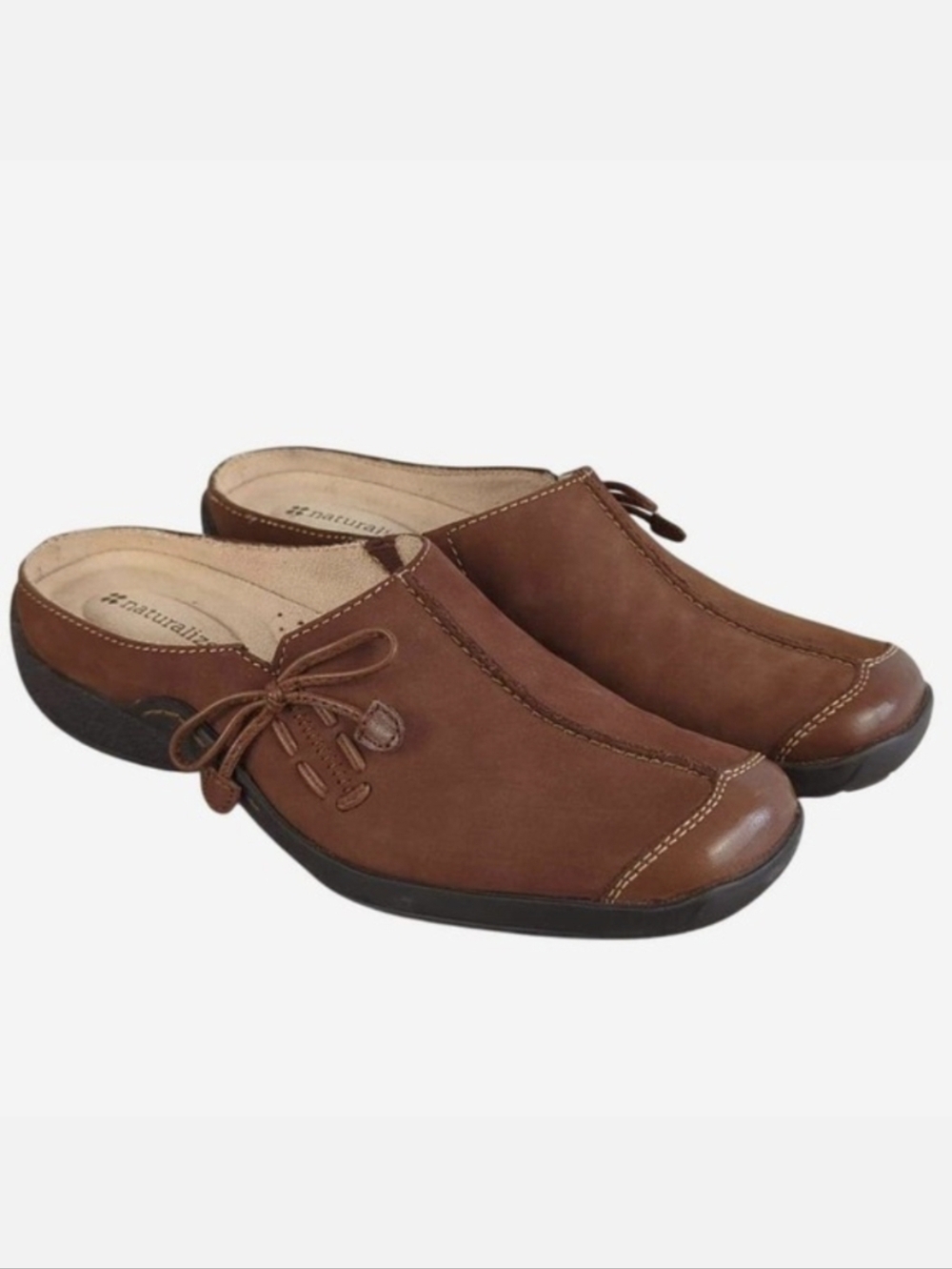 Naturalizer Brown Suede & Leather Comfort Mules Bow Size 6